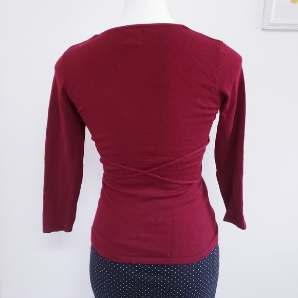 Forever 21 faux wrap sweater blouse, red, small - Picture 3 of 9